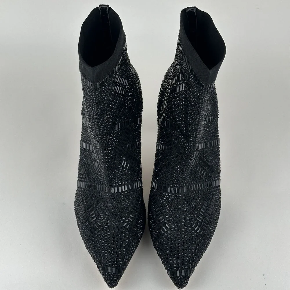 Thalia Sodi Kami Womens US 9 Embellished Heel Bootie Black Flyknit